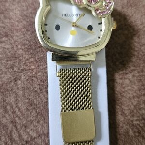 Hello Kitty Gold Mesh Watch with Pink Bow